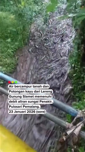 Headline News Pemalang on Instagram: "Waduhhh 🆘 Kali yang mengalir dari kaki Gunung Slamet tepatnya di Desa Penakir, Kecamatan Pulosari banjir air bercampur potongan-potingan kayu, Jumat 23 Januari 2026 sore. Kali tersebut mengalir dari Dusun Sawangan Desa Penakir menuju Dusun Wanasari kemudian ke Desa Nyalembeng Kecamatan Pulosari. Selanjutnya mengalir ke Dusun Gintung Desa Sima, Kecamatan Moga."