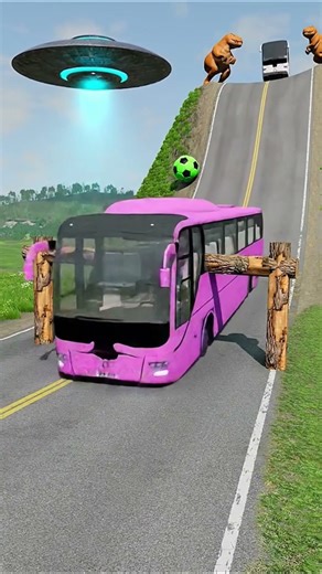 Mixed Colours City Buses vs Logs Trap in the game BeamNG.drive