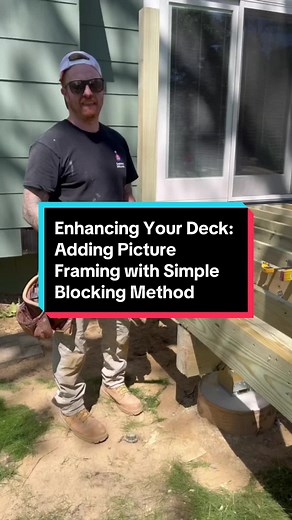 Enhancing Your Deck: Adding Picture Framing with Simple Blocking Method Just adding some blocking around the perimeter to give our deck boards a nice picture frame look. This is the easiest way to do it, with a single layer of 2x8 joists and two more layers of pressure treated 2x4s for added cosmetic framing. Can't wait to see the finished result! #construction #homeimprovement #renovation #remodel #constructionlife #deck #deckbuilding #constructiontiktok #decking #decks #deckbuilding