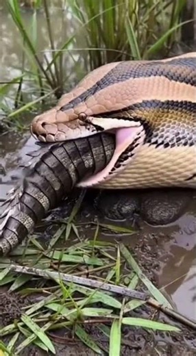 A python swallowed an entire crocodile.🐍🐊he Extreme of Nature: Swallowing to Survive#SurvivalLimits