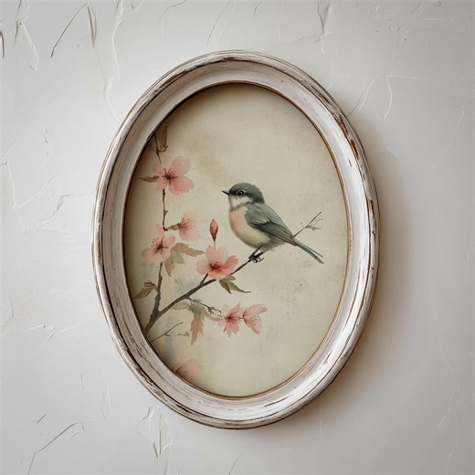 Vintage Spring Bird Print: Watercolor Cherry Blossom Nursery Wall Art, Rustic Floral Decor (printable) - Etsy