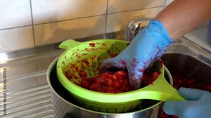 Manual mashing European Cornel for Jam (Cornus mas) - (4K)