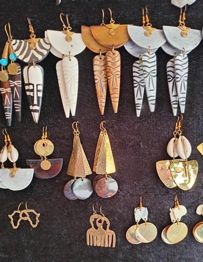 African Handmade Earrings Made With Brass,shells and Bones,light When Wearing - Etsy