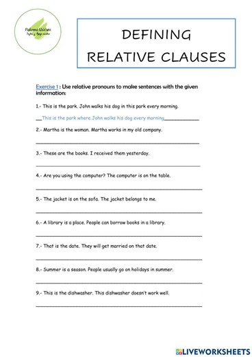 Lesson 47 - defining relative clauses worksheet