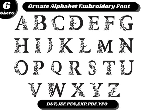 Ornate Alphabet Embroidery Font | Elegant Monogram Letters A-Z | Machine Embroidery Files - Etsy