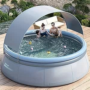 118”×26” Outdoor Inflatable Pool with Canopy, Round Blow Up Pool for Kids Family Adults Backyard Garden Lawn, Thickened PVC Material (118 Inch)