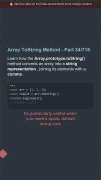 🔥 Array ToString Method - Part 34/715 - Best Practice Explained #shorts #javascript