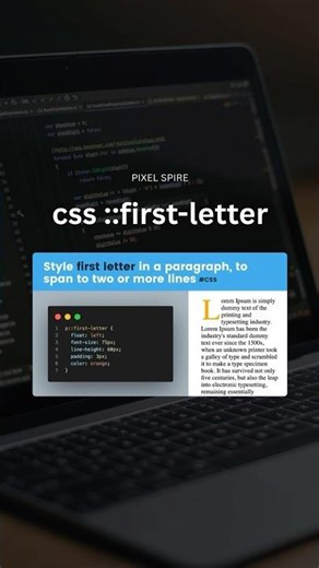 CSS::first-letter Pseudo-element – Styling the First Letter of Text #shorts