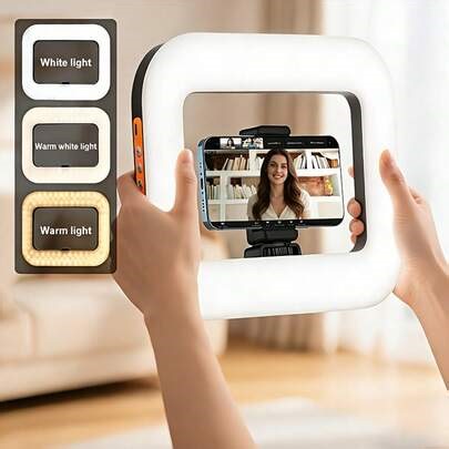 Luz de anillo selfie portátil recargable, estabilizador de video para teléfono, batería incorporada, 3 modos de temperatura de color, adecuado para fotografía panorámica de 360°, clip ajustable, expansión de múltiples interfaces | SHEIN
