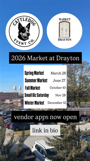 Market at Drayton on Instagram: "🎉2026 is almost here and our calendar is posted!! Vendor apps are OPEN in all categories — we hope to see you soon 💓 . . #draytonmills #spartanburg #marketatdrayton #shoplocal #cattledogeventco"