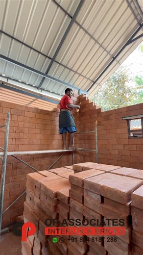 Soil solid laterite interlocking brick work in steel structure #interlocking #mudbrick #ecofriendly