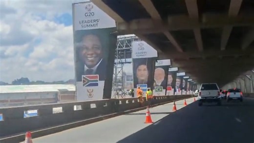 Joburg puts its best G20 foot forward 🇿🇦 The posters of all the G20 leadership on the pillars of the double-decker bridge in the Joburg CBD as the G20 leadership summit is about to start. These are but some of the decorations that can be seen around the host city. | IReport SA News