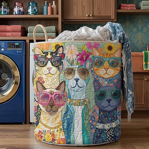 Personalized Colorful Cats Laundry Basket, Pet Storage Bin, Cute Animal Hamper, Custom Name Pet Lover, Cute Cats Laundry Basket - Etsy