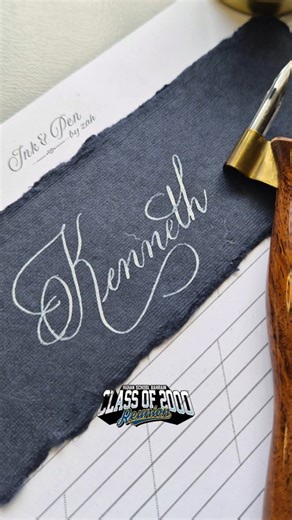 Ink & Pen by Zah on Instagram: "Kenneth — meaning: “Fire-born,” “handsome.” A name with spark and charm built right in. 25 years later… and we found our way back to each other. I wanted to make something personal for our Bahrain reunion — one name, one warm memory, one handwritten moment to hold on to. This one is for you @kennethrussel 19/25"