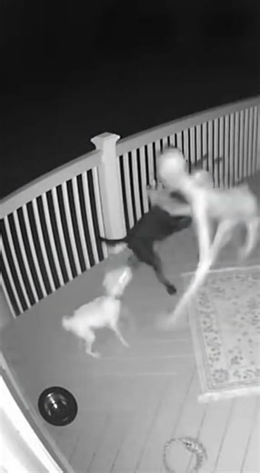 Pitbull Attacks Fast Creepy Creature On Backyard Deck | Night Home CCTV