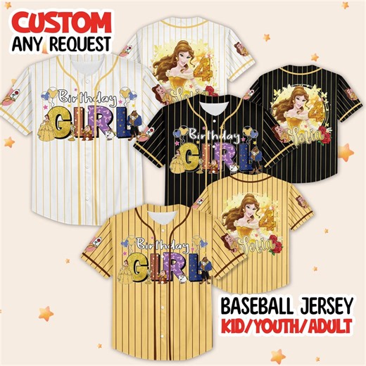 Personalized Belle Birthday Baseball Jersey, Custom Beauty and the Beast Jersey Shirt, Disney Baseball Team Outfit, Disney Birthday Gift - Etsy