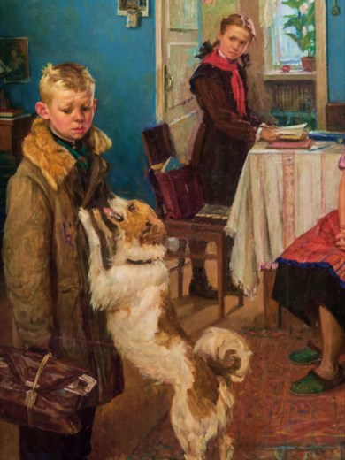 Low Marks Again (1952) By Fyodor Reshetnikov 📍 Tretyakov Gallery, Moscow Some paintings look simple until you realize they are asking a harder question. Low Marks Again looks like a painting about a bad grade, but it is really about what happens after failure. The boy has already failed the exam. Now he has to walk into the room with it. His mother looks disappointed. His older sister judges him. His younger brother seems amused. Nobody is cruel, but that almost makes it harder, because these a