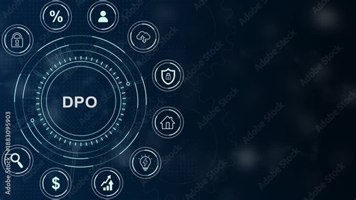 DPO Data Protection Officer network diagram with icons and dot background privacy security, abstract circles and gears backgrounds 4K LOOP.