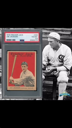Memory Lane Inc. on Instagram: "Joe Jackson’s 1915 Cracker Jack card remains one of the most visually iconic issues of the prewar era, and this example presents beautifully for the grade. With its bold red background and timeless portrait, the card captures Shoeless Joe at the height of his stardom, when his bat was among the most feared in baseball. Graded PSA 4.5 VG-EX+, it offers strong eye appeal, balanced color, and the honest character collectors expect from a century-old classic. Cracker 