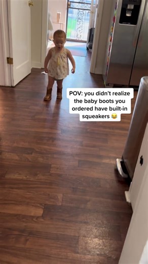 Good news is the squeakers are removable! 😂 #babyboots #toddlertok #WorldPrincessWeek