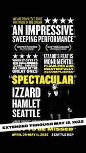 ICYMI: Eddie Izzard Hamlet is now extended through May 18! Don’t miss your chance to witness this bold, one-of-a-kind solo performance where Eddie embodies 23 characters—men, women, ghosts, tyrants, lovers, and fools—infusing Shakespeare’s iconic tragedy with her signature wit and storytelling. Presented in partnership with Seattle Theatre Group and WestBeth Entertainment, experience the theatrical event DC Theater Arts calls “flawless and masterfully accomplished.” These six added performances 