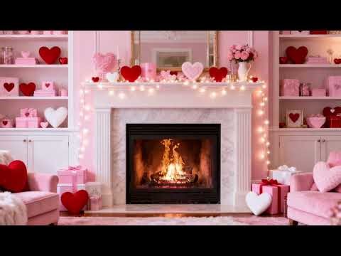Pink & red heart Valentine’s Day fireplace sounds🩷girly Galentine’s background ambience