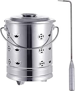 Yardwe Stainless Steel Burn Barrel, Metal Incinerator Can with Burning Tong, Incinerator Cage for Yard Home Outdoor