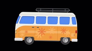 Download Classic retro van car 2D cartoon motion animation. Alpha channel transparent background for free