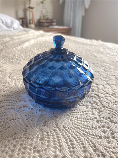 Vintage Indiana Glass Cobalt Blue Whitehall Candy Dish With Lid • Cubist Honeycomb Pattern - Etsy