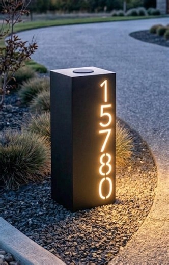 Modern Lighted Address Post 22” | 8x8 Steel Solar House Numbers | Illuminated Outdoor Address Sign | Contemporary Driveway Address Column - Etsy