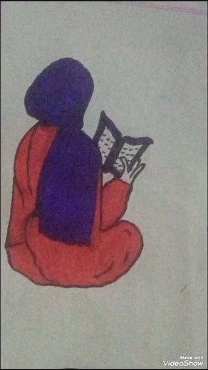 Beautiful Quran with hijab girl drawing✨📖🌙||Easy Quran📖 drawing#quran#islamic video#short#easy Quran