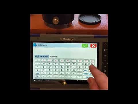 Setting up Carlson CR2+ Robot Total station with Carlson Surv PC, set up on known point, store.