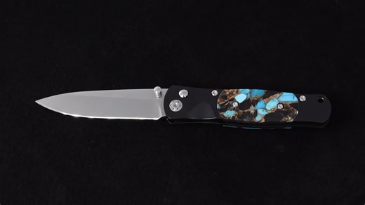 Tesoro Button Lock VG-10 Stainless Steel | Kingman Turquoise, Obsidian & Bronze