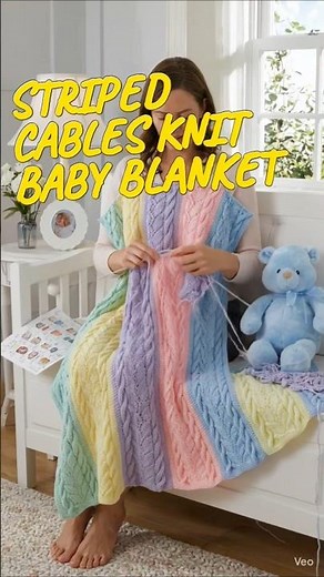 Knit a Striped Cables Baby Blanket with Soft Yarn Colors and Endless Color Combinations #shorts