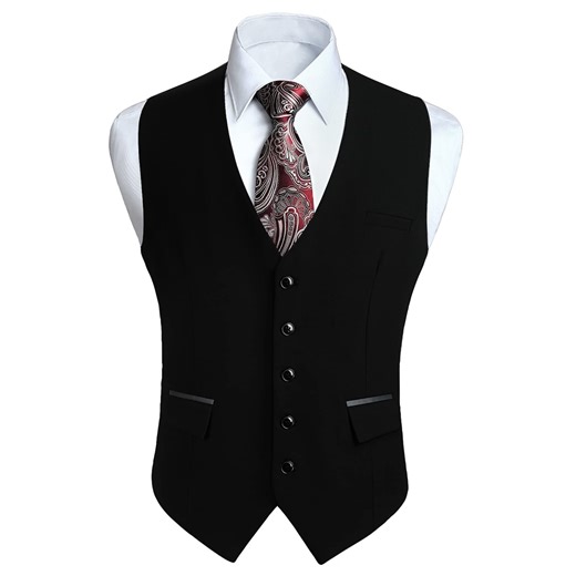 HISDERN Black Suit Vest for Men Classic Slim Fit V-Neck Waistcoat Formal Dress Vest for Weddings