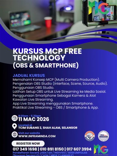🎥 Nak buat LIVE macam production studio tapi bajet rendah? Guna OBS Smartphone je dah cukup! 📱💻 Belajar: 🔥 Multi Camera Production (MCP) 🔥 Setup OBS step-by-step 🔥 Smartphone jadi kamera live 🔥 Terus praktikal streaming ke media sosial #LiveStreaming #OBSStudio #KursusMedia #ContentCreatorMalaysia #InfraMinda