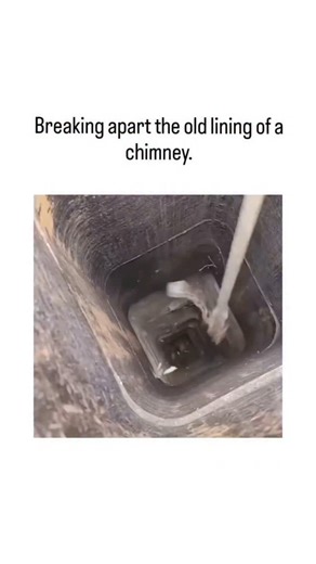 TrendTalk Hub | The post shares a 21-second video of a worker demolishing an old clay chimney flue liner from inside using a hammer attached to a long... | Instagram