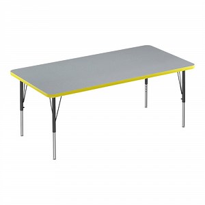 Correll Deluxe 30" x 60" Rectangular Gray Granite 19"-29" Adjustable Height High-Pressure Laminate Top Activity Table with Black Legs and Yellow T-Mold