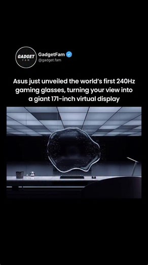 GadgetFam - Tech & Smartphones. on Instagram: "ASUS just revealed gaming glasses that replace your monitor. 🔥 The new ROG Xreal R1 uses dual Sony micro-OLED displays running at 240Hz to project a massive virtual screen that can feel as big as 171 inches — right in front of your eyes. With just a single USB-C cable, these glasses connect to ROG Ally, PC, PS5, Xbox Series X, and Nintendo Switch. They weigh only 91 grams, feature auto-tint lenses, Bose-tuned spatial audio, and deliver ultra-low la
