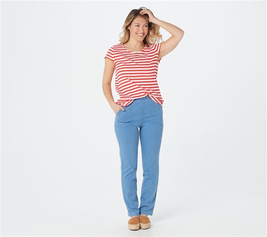 Denim & Co. Original Waist Stretch Regular Side Pocket Pants - Core - QVC.com