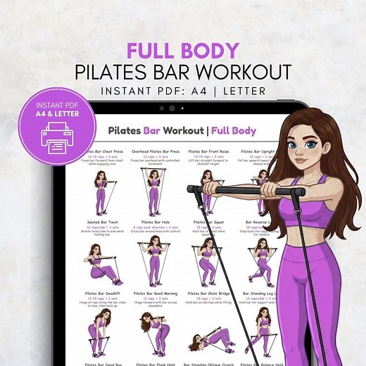 Pilates Bar Workout Poster, Full Body Exercise Chart Printable, Pilates Bar Exercises for Home, Pilates Wall Art, Womens Printable Workout - Etsy
