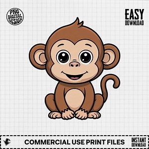 Cute Monkey Clipart, Cartoon Animal Graphics (digital Download) - Etsy
