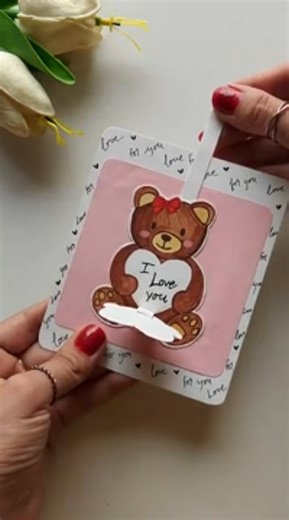 Adorable teddy pull-up heart card DIY tutorial