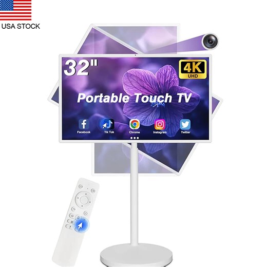 32 inch Portable 4K UHD Smart TV with Wheels With 32" Touch Screen Monitor with Built-in Camera Full Swivel Rotation Remote Control Android 13 OS
