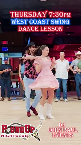 DJ JohnPaul Events on Instagram: "Thursday 7:30pm Dance Lessons 💃🕺 🔥West Coast Swing by JohnPaul & Dana🔥 Line Dance lesson, you bet Doors open at 7pm Coming to our lesson? Comment before 7pm for Free admission (added to DJ JohnPaul’s guest list, Arrive by 7:30pm, 21 and up) 18 & up welcome w/ cover DJ JohnPaul rocking the beats and requests all night 🎧🎵 Social Dancing all night Drink and appetizer specials all night Full Dinner Menu 🍝 Beer Pong Tourney after dance lesson with @fire_2497 $