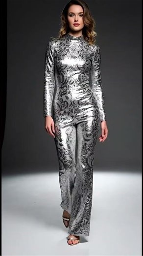 Silver Power Walk ⚡ Beautiful Woman in Metallic Jumpsuit | Viral Futuristic Fashion 2026
