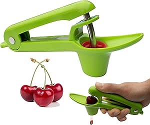 Cherry Pitter Tool Pit Remover Heavy-Duty Stainless Steel Olive Cherry Pitter Corer Tool Multi-Function Cherries Stoner Seed Remover Tool for Make Fresh Cherry Jam (Green)