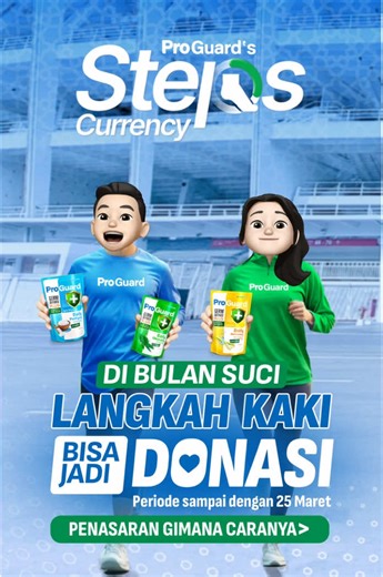 Jalan kaki jadi donasi, emang bisa? 🤔 Bisa dong, langsung ikutan ProGuard's Steps Currency yang caranya gampang banget: ✨ Beli sabun ProGuard dan simpan struk pembeliannya ✨Share foto lo waktu jalan dan jumlah steps yang terkumpul pakai template Add Yours di highlight @proguard_id ✨ Submission dengan jumlah step & pembelian ProGuard yang valid akan dikonversi langsung jadi donasi* ✨ Pakai hashtag #GuardYouBetter & #TheStepsCurrency ✨ Setiap orang bisa berpartisipasi berkali-kali di hari yang be