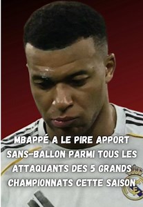 Mbappé pire sans ballon dans les 5 grands championnats ?