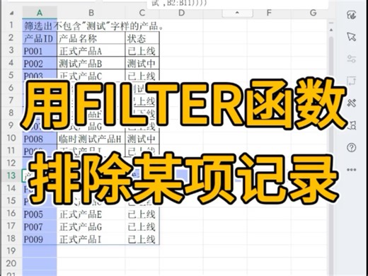 用FILTER函数排除某项记录